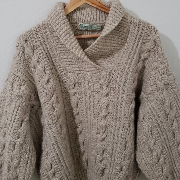 Beige Wool Sweater Made in Ireland Crana Handknits - Picture 1 of 6